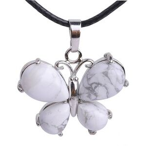 83 ❤️ White Turquoise Butterfly Gemstone Crystal Necklace